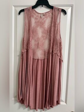 Boho Lace Duster Vest 18/20W Dusty Rose Open Front Longline Plus Size